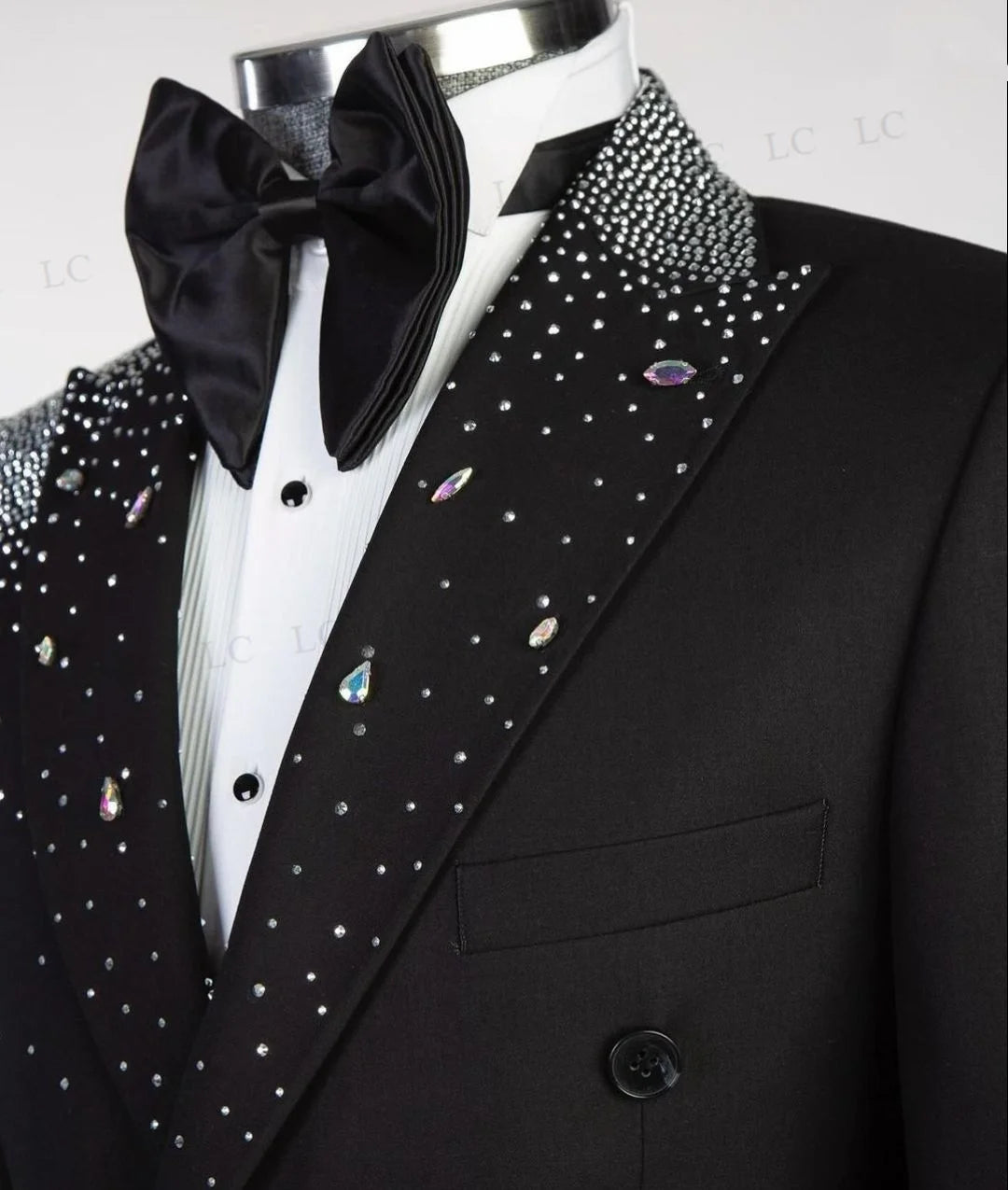 Crystal-Embellished Men's Tuxedo Suit Set, Beaded Tailored Blazer for Weddings and Parties, Plus Sizes