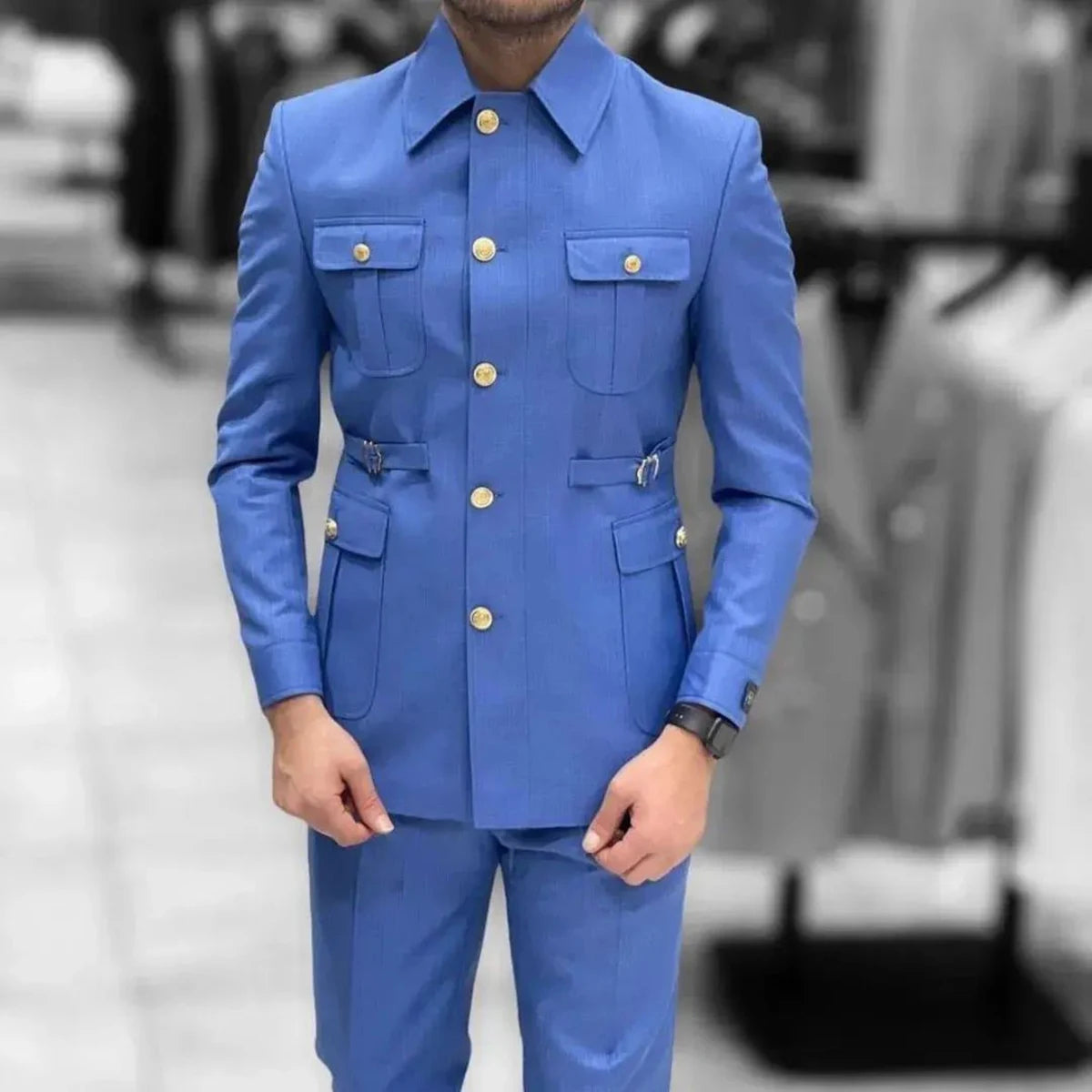 Custom Stylish Chinese Style Men’s Suits with Elegant Stand Collar for Weddings and Formal Events - Variety of Colors Available