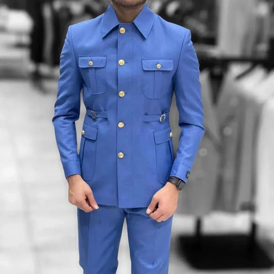 Custom Stylish Chinese Style Men’s Suits with Elegant Stand Collar for Weddings and Formal Events - Variety of Colors Available