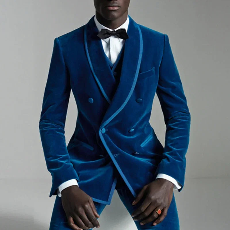 Costume 3 pièces en velours croisé pour homme, coupe cintrée, style africain, pour mariage, bal de promo