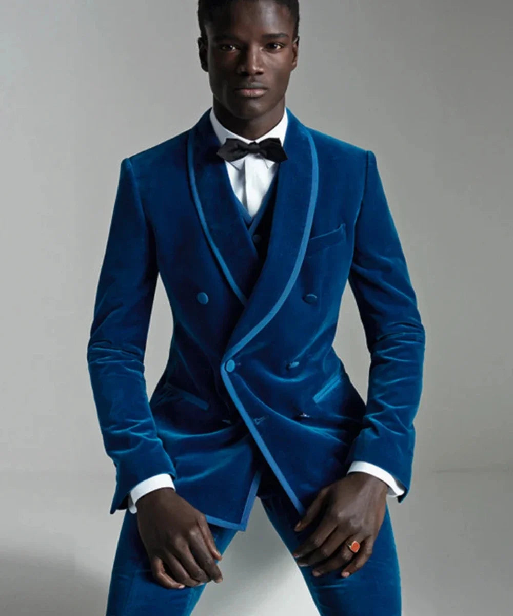 Costume 3 pièces en velours croisé pour homme, coupe cintrée, style africain, pour mariage, bal de promo