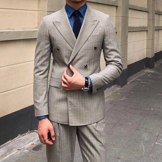 Custom Fashion Vertical Stripe Wedding Suits for Men Slim Groom Best Man Party Formal Business Male Suit 2 Piece Blazer Pants