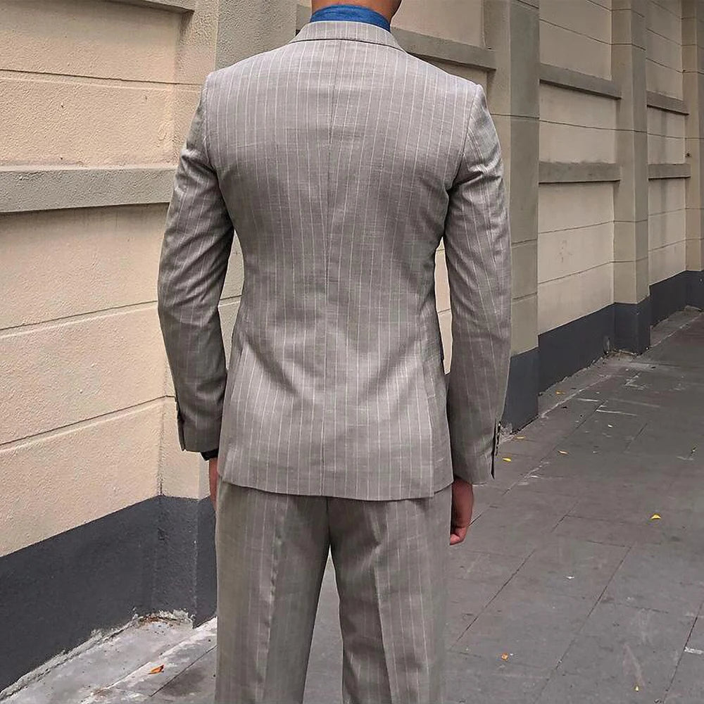 Custom Fashion Vertical Stripe Wedding Suits for Men Slim Groom Best Man Party Formal Business Male Suit 2 Piece Blazer Pants
