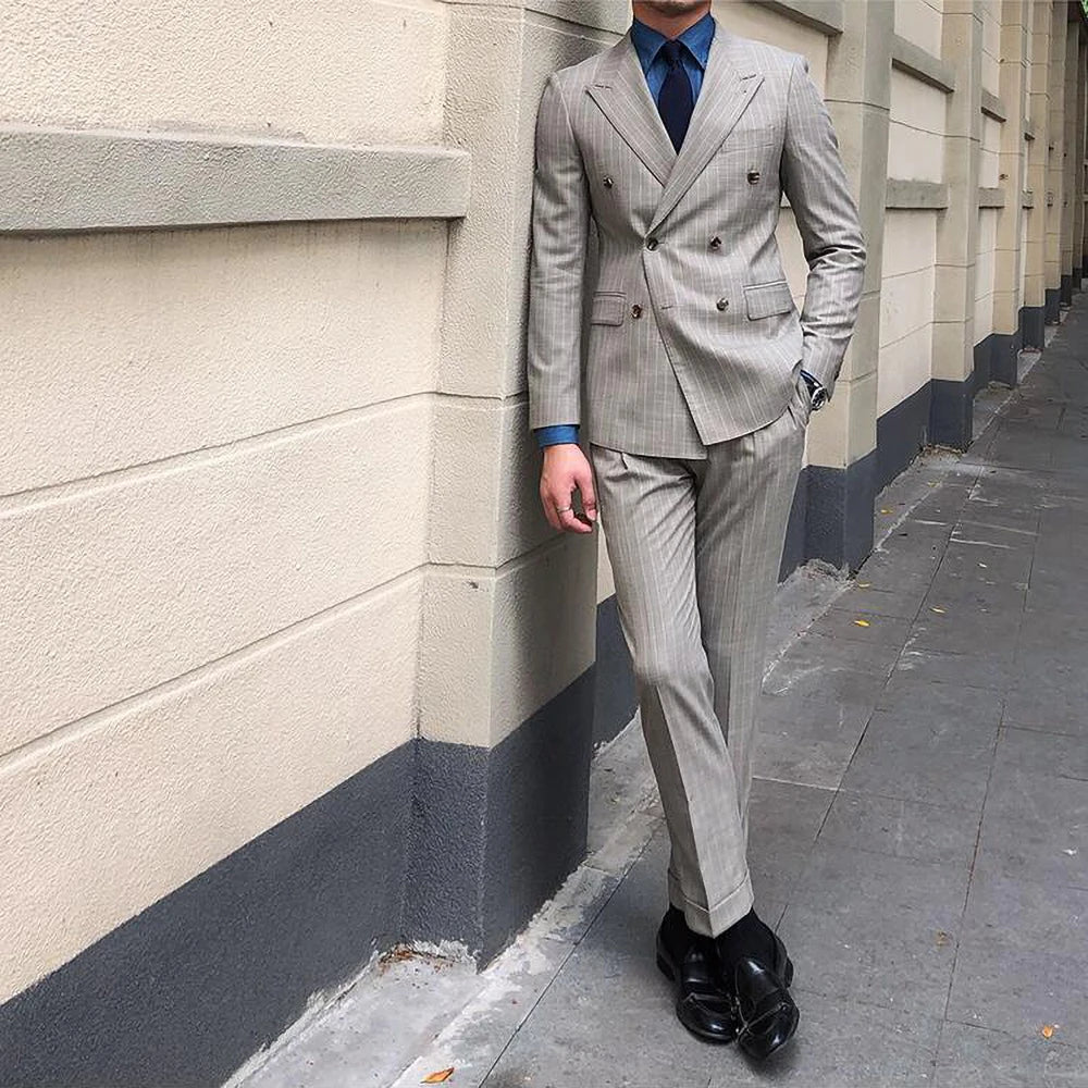 Custom Fashion Vertical Stripe Wedding Suits for Men Slim Groom Best Man Party Formal Business Male Suit 2 Piece Blazer Pants