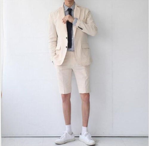 Traje de playa de verano de 2 piezas hecho a medida para hombre con pantalones cortos, esmoquin para hombre, trajes de boda para hombre, traje ajustado para hombre. 
