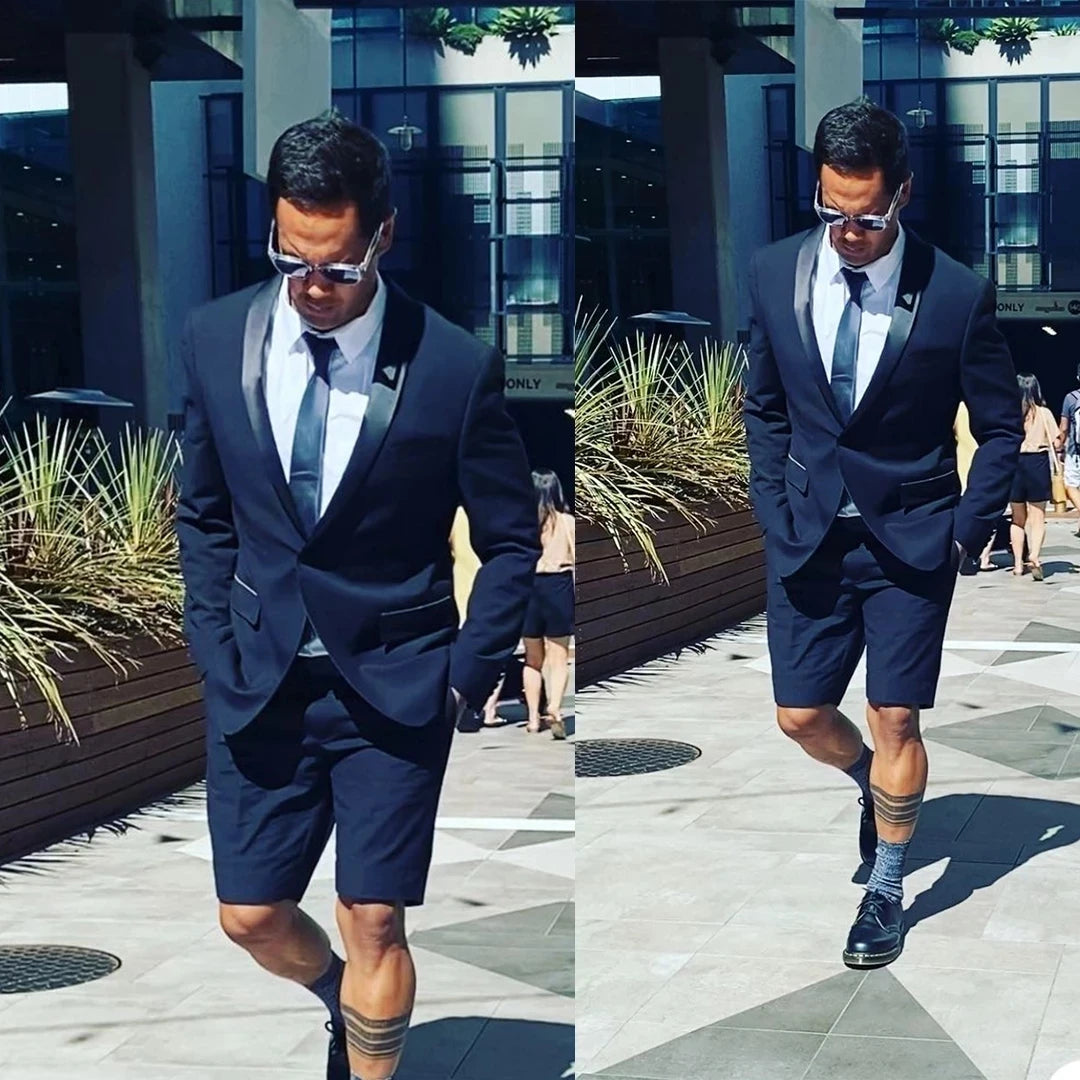 Costumes d'affaires élégants sur mesure pour hommes avec short, revers châle, mariage, coupe cintrée, marié, Terno Masculino, bal, blazer 2 pièces