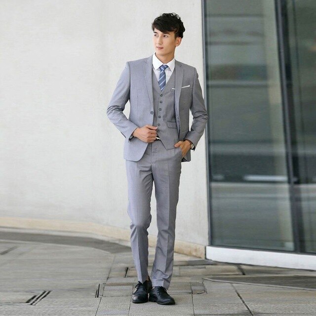 Costume homme gris slim sur mesure, ensemble 3 pièces, veste, gilet, pantalon, robe de mariée 