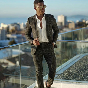Custom Made Cool Check Plaid Men Suits 2 Pieces Groom Best Man Pants Suit Business Wedding Blazer Coat (Jacket+Pants)