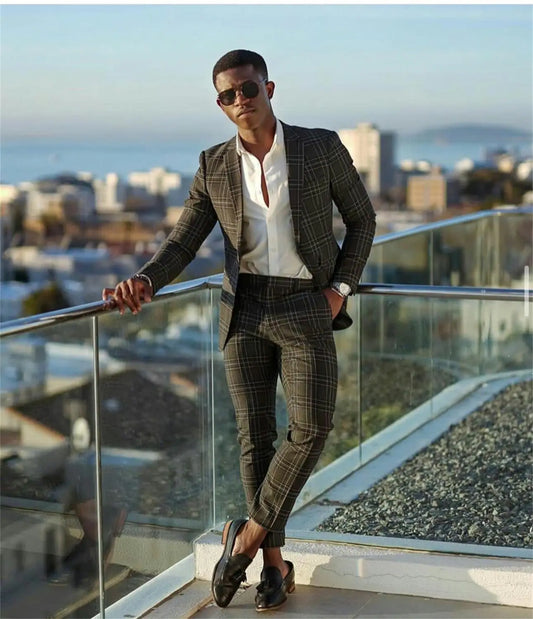 Custom Made Cool Check Plaid Men Suits 2 Pieces Groom Best Man Pants Suit Business Wedding Blazer Coat (Jacket+Pants)