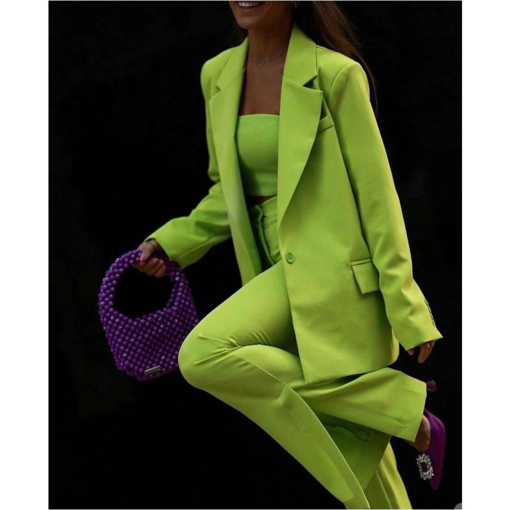 Trajes de mujer con solapa de muesca verde hechos a medida, blazer de oficina para mujer, traje femenino, ropa de trabajo formal, conjuntos de 3 piezas 