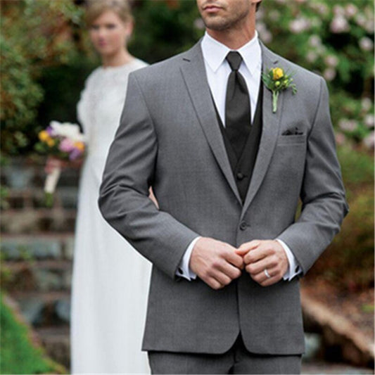 Custom Made Groom Tuxedo Business Men‘s Suits Sets 3Pcs(Jacket+Pants+Black Vest+Tie)Grey Blazer Trousers Prom Wedding Party Wear
