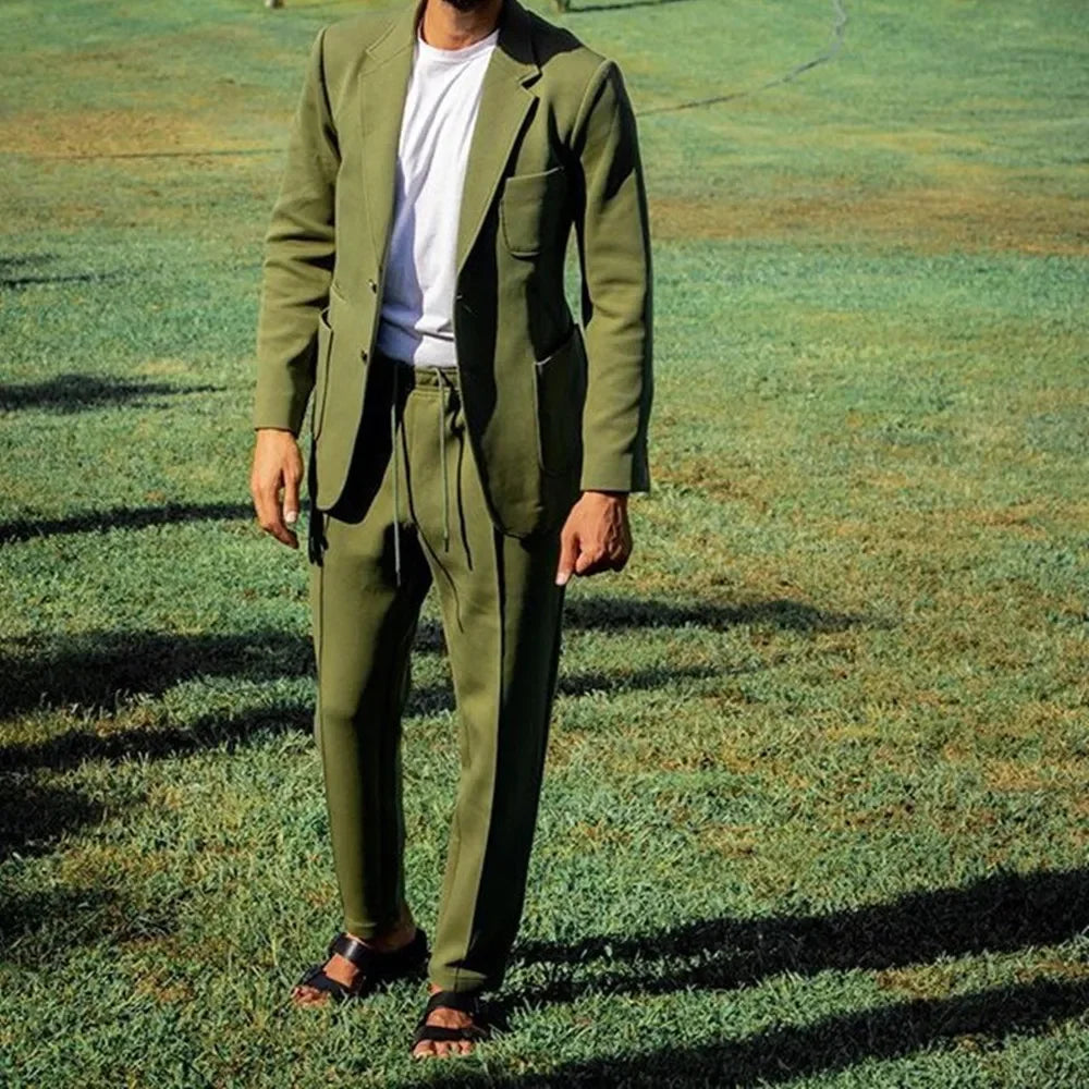 Custom Made Formal 2 Pieces Men Suits Green Casual Wedding Tuexdos Prom Blazer+Pant Suit Sets