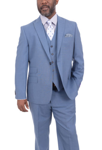 Costume homme bleu clair 3 pièces (veste + pantalon + gilet) sur mesure, coupe slim, pour marié, bal de promo, Terno Masculino 