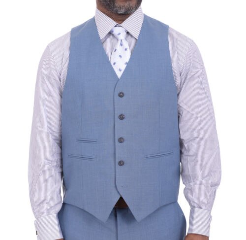 Costume homme bleu clair 3 pièces (veste + pantalon + gilet) sur mesure, coupe slim, pour marié, bal de promo, Terno Masculino 