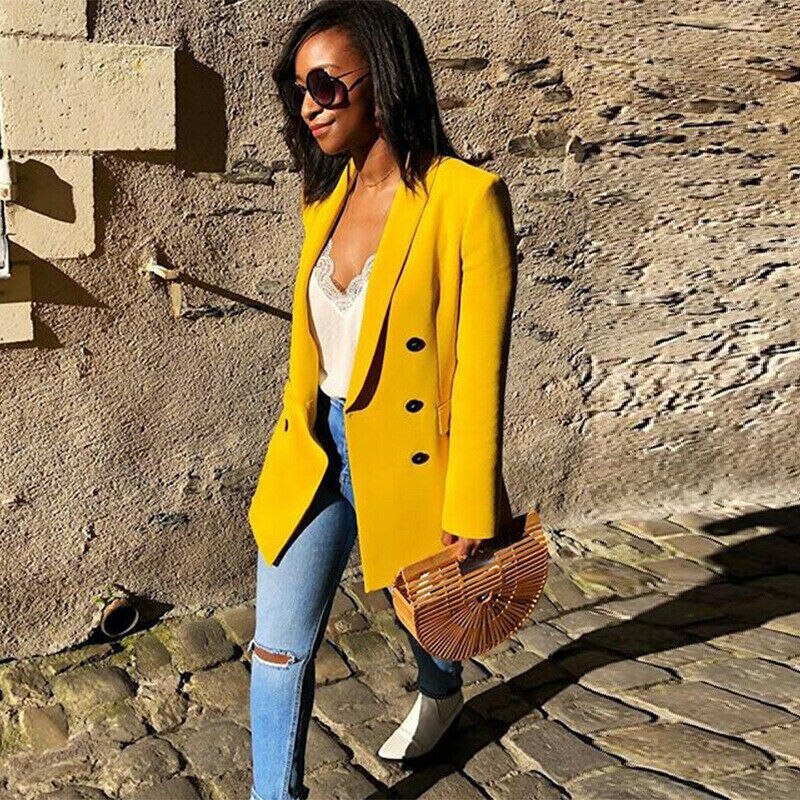Custom Made Yellow Women Blazers Set Long Sleeve Office Lady Two Piece Suits Work Outfits Matching Set (Jacket+Pants)