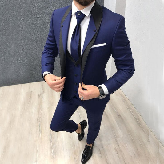 Custom Navy Blue Slim Fit Wedding Costume Suit for Men Groom Suits Tuxedos 3 Pieces Groomsmen Party Suits Wedding Tuxedo