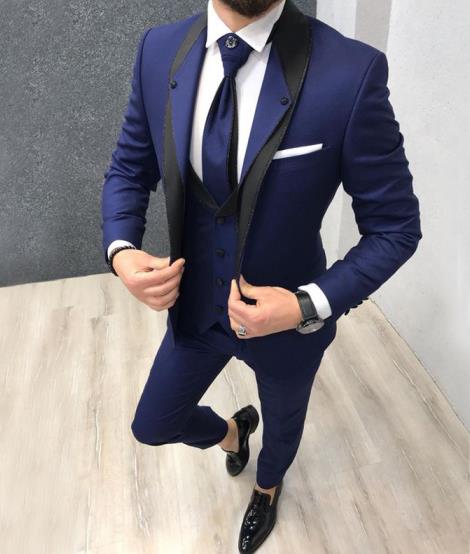 Custom Navy Blue Slim Fit Wedding Costume Suit for Men Groom Suits Tuxedos 3 Pieces Groomsmen Party Suits Wedding Tuxedo
