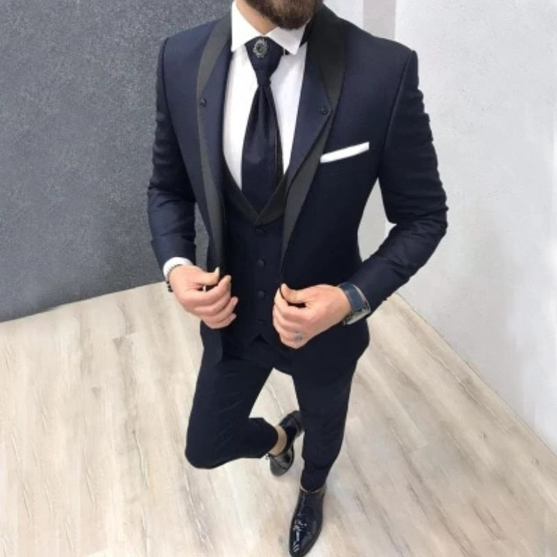 Custom Navy Blue Slim Fit Wedding Costume Suit for Men Groom Suits Tuxedos 3 Pieces Groomsmen Party Suits Wedding Tuxedo