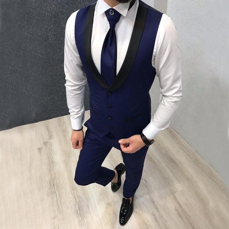 Custom Navy Blue Slim Fit Wedding Costume Suit for Men Groom Suits Tuxedos 3 Pieces Groomsmen Party Suits Wedding Tuxedo