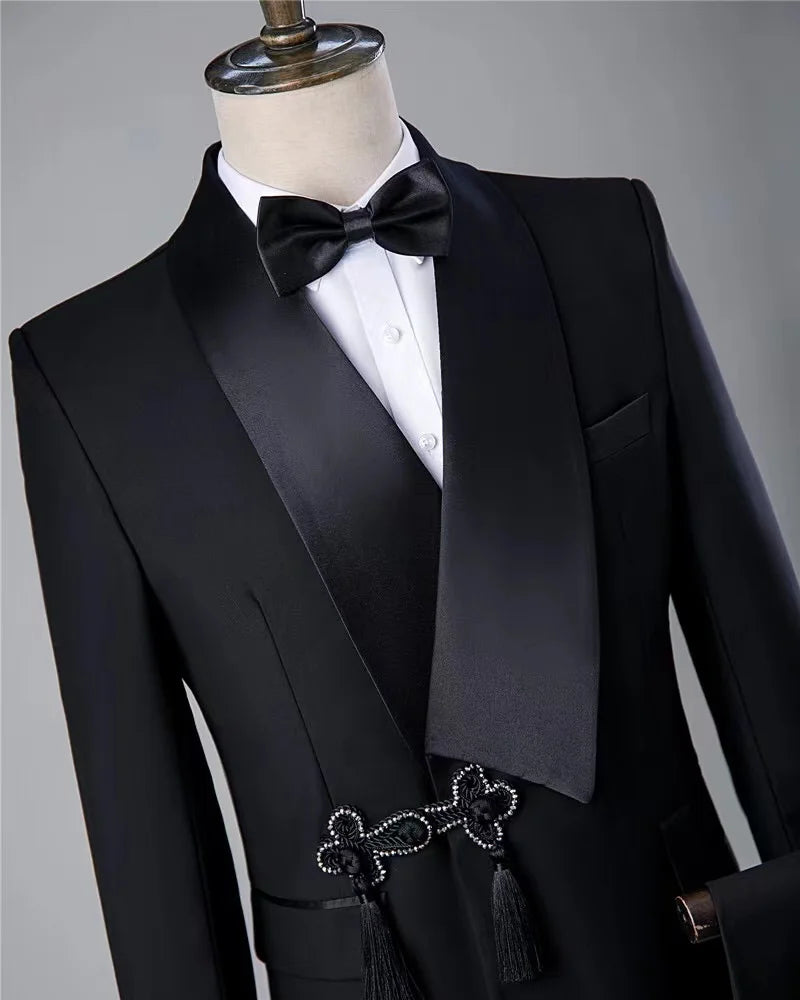 Costumes de bal noirs rétro personnalisés pour hommes, pour mariage, soirée, smoking, danse, blazers amples et confortables