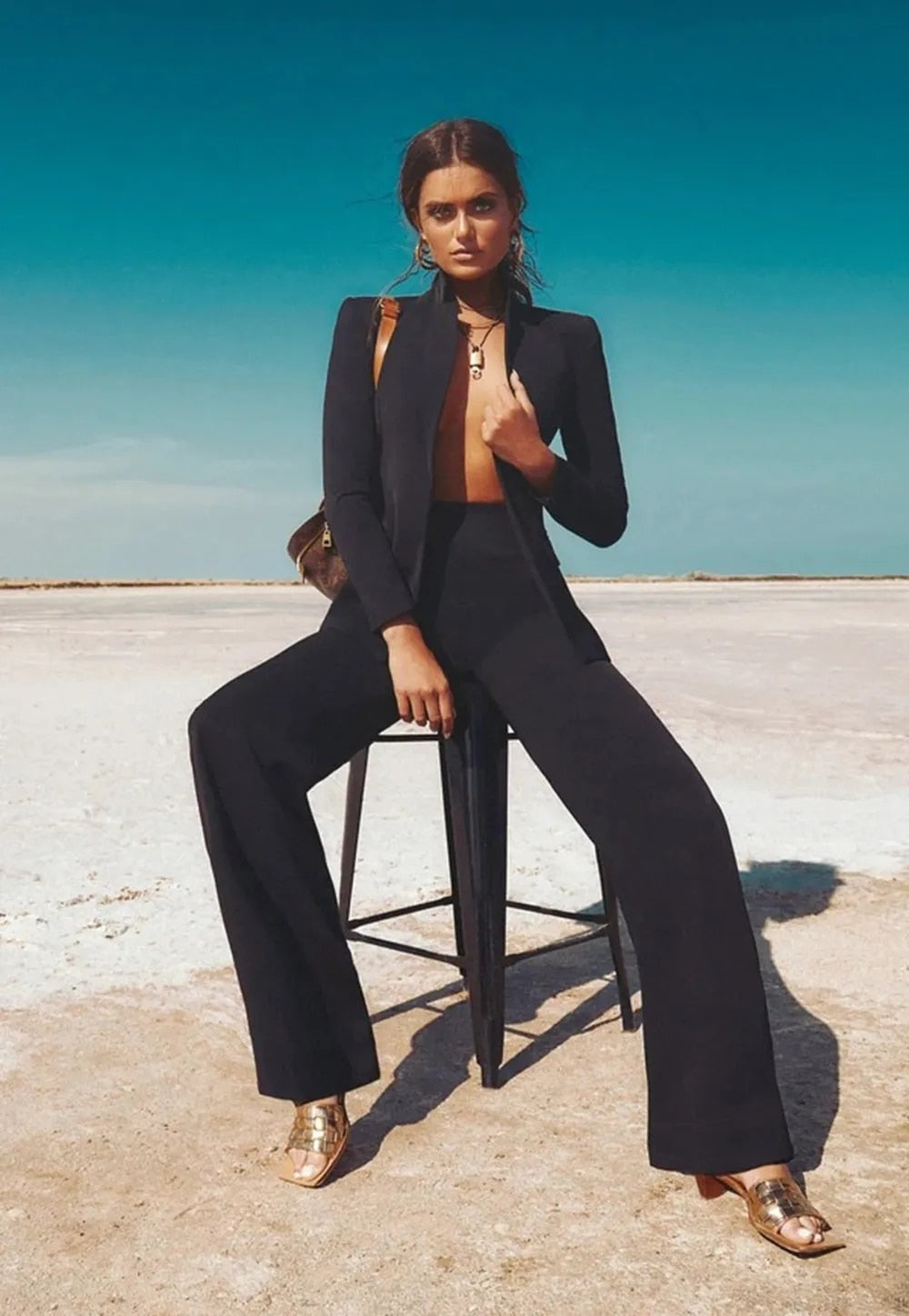 Conjuntos de trajes personalizados para mujer, blazer ajustado con solapa y muesca, pantalones para mujer, abrigo sexy con cuello en V profundo y cinturón, chaqueta de 2 piezas, pantalones de pierna ancha 