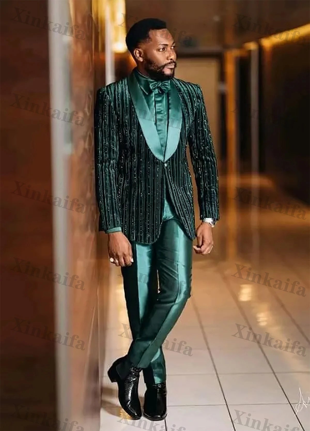 Customized Fashion Dark Green Wedding Men Suits New Shine Casual Tailor-Made Groom 2-Pieces Formal Occasions Singer Party
