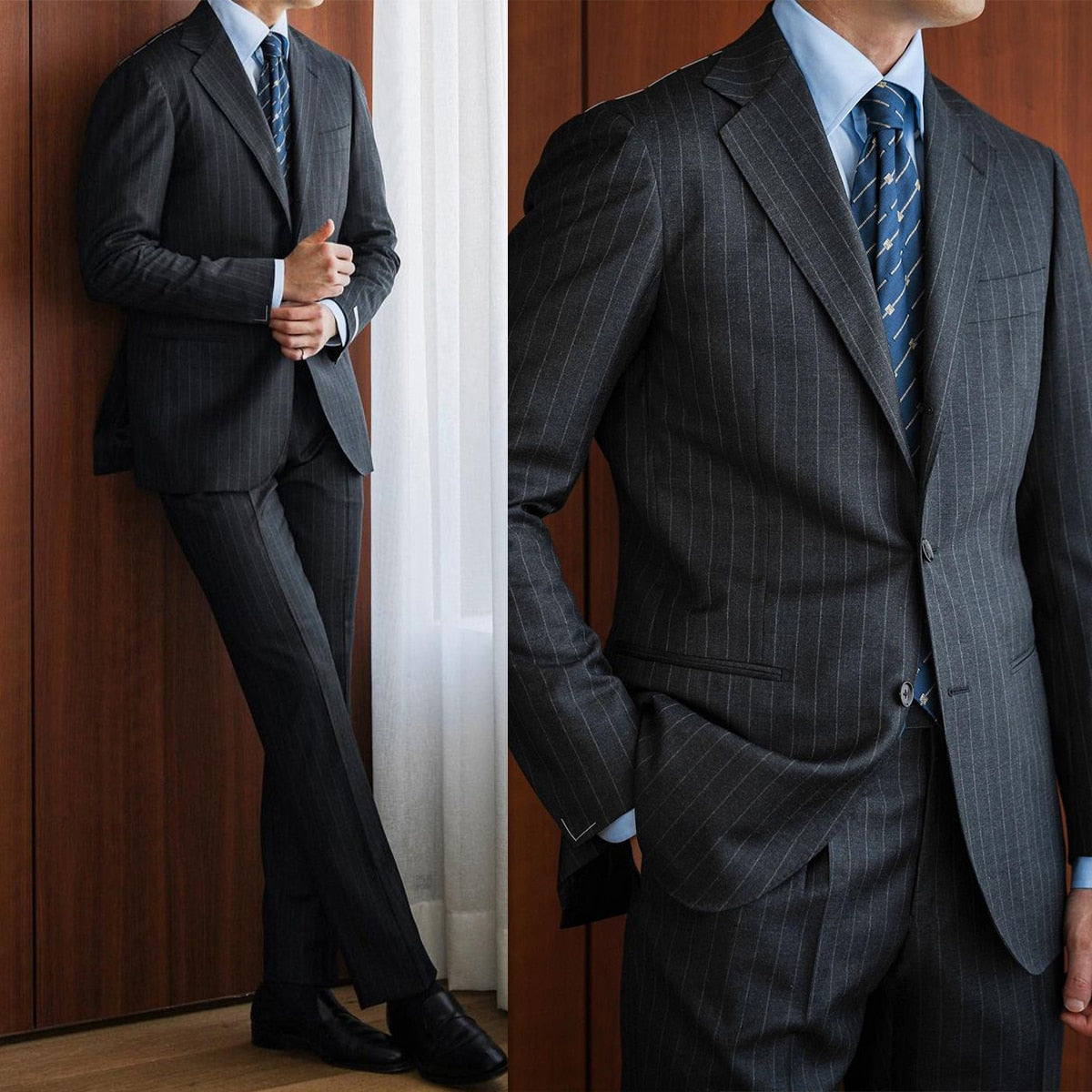 Costume homme d'affaires personnalisé, coupe ajustée, rayures, sur mesure, 2 pièces, manteau, pantalon, occasions formelles, chanteur, fête 