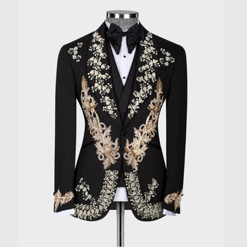 Customized Groom Tuxedo Crystal Appliques Luxury Men's Blazer for Wedding Party 2 Vents Men's Jacket In Stock