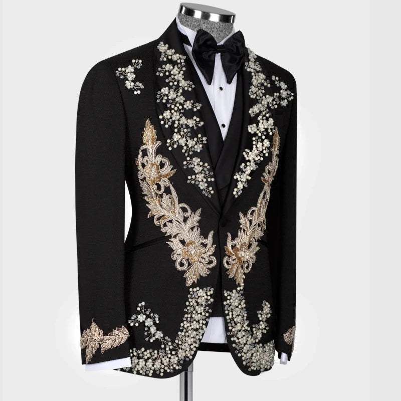 Smoking de marié personnalisé avec appliques en cristal, blazer de luxe pour homme pour fête de mariage, veste pour homme à 2 fentes, en stock