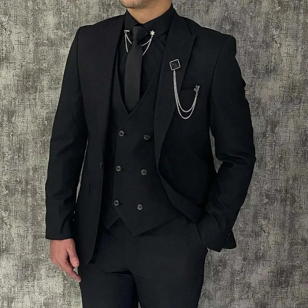 Costumes 3 pièces pour hommes sur mesure, élégants, un bouton, revers en pointe, coupe slim, tenues de mariage, veste de luxe, pantalon, gilet