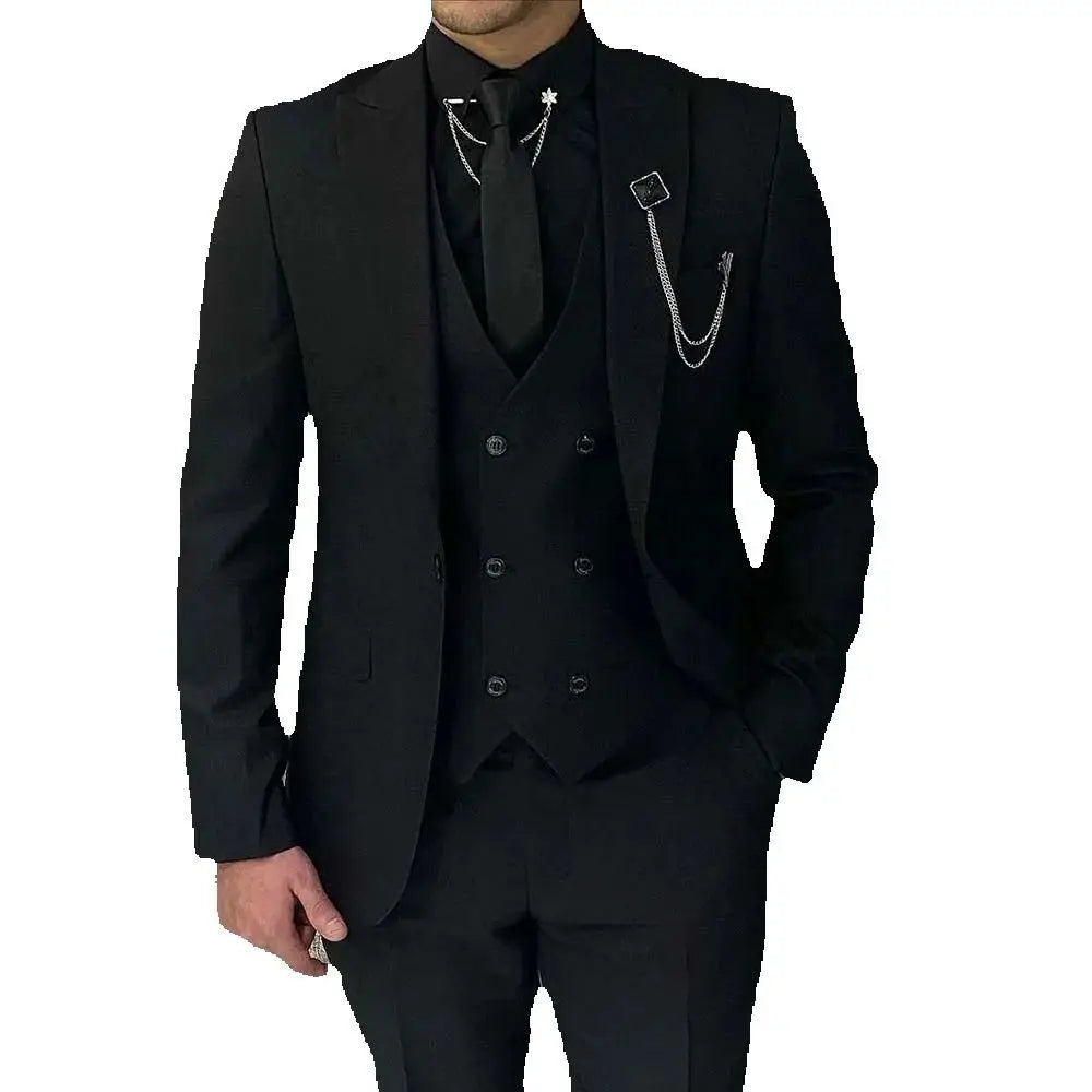 Costumes 3 pièces pour hommes sur mesure, élégants, un bouton, revers en pointe, coupe slim, tenues de mariage, veste de luxe, pantalon, gilet