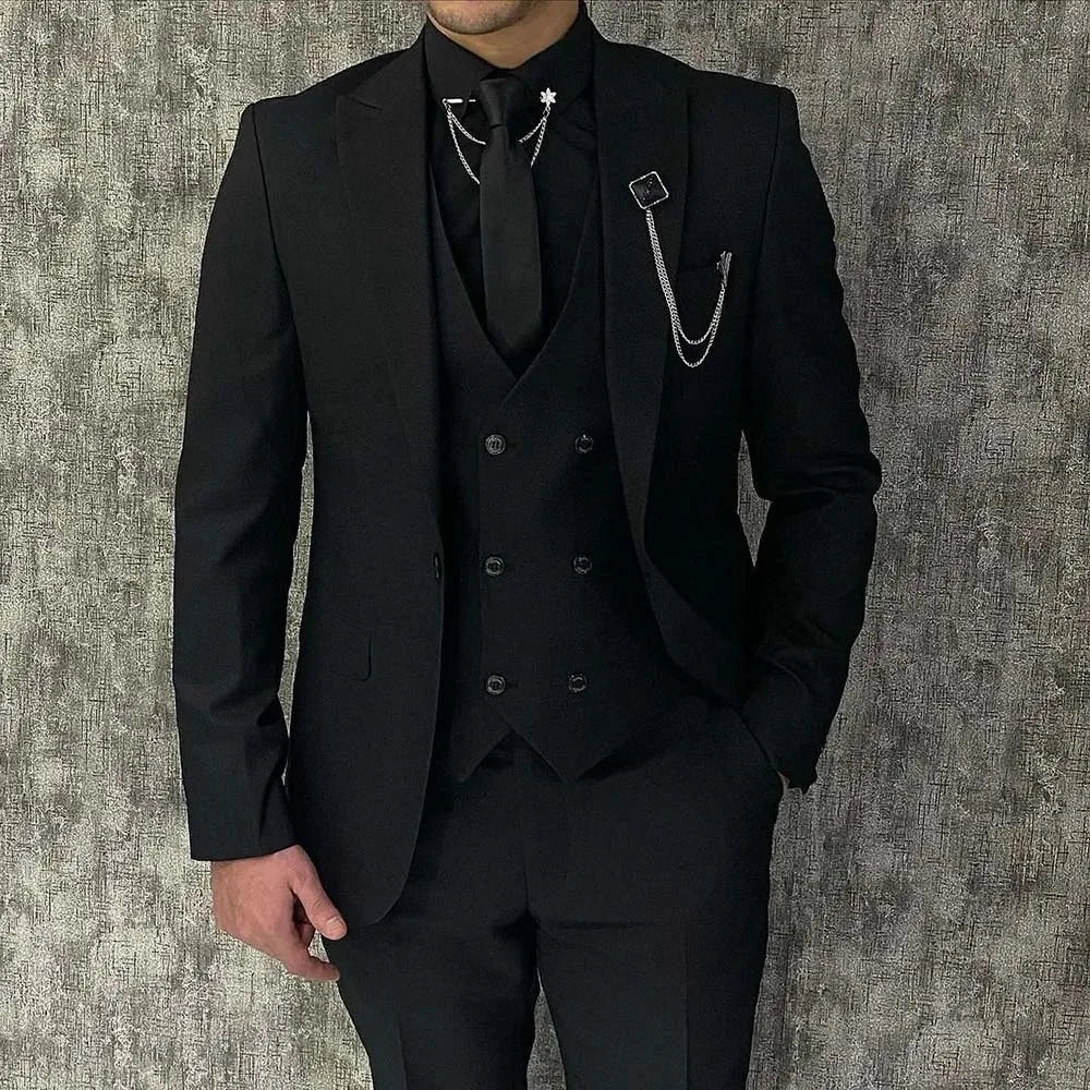 Costumes 3 pièces pour hommes sur mesure, élégants, un bouton, revers en pointe, coupe slim, tenues de mariage, veste de luxe, pantalon, gilet