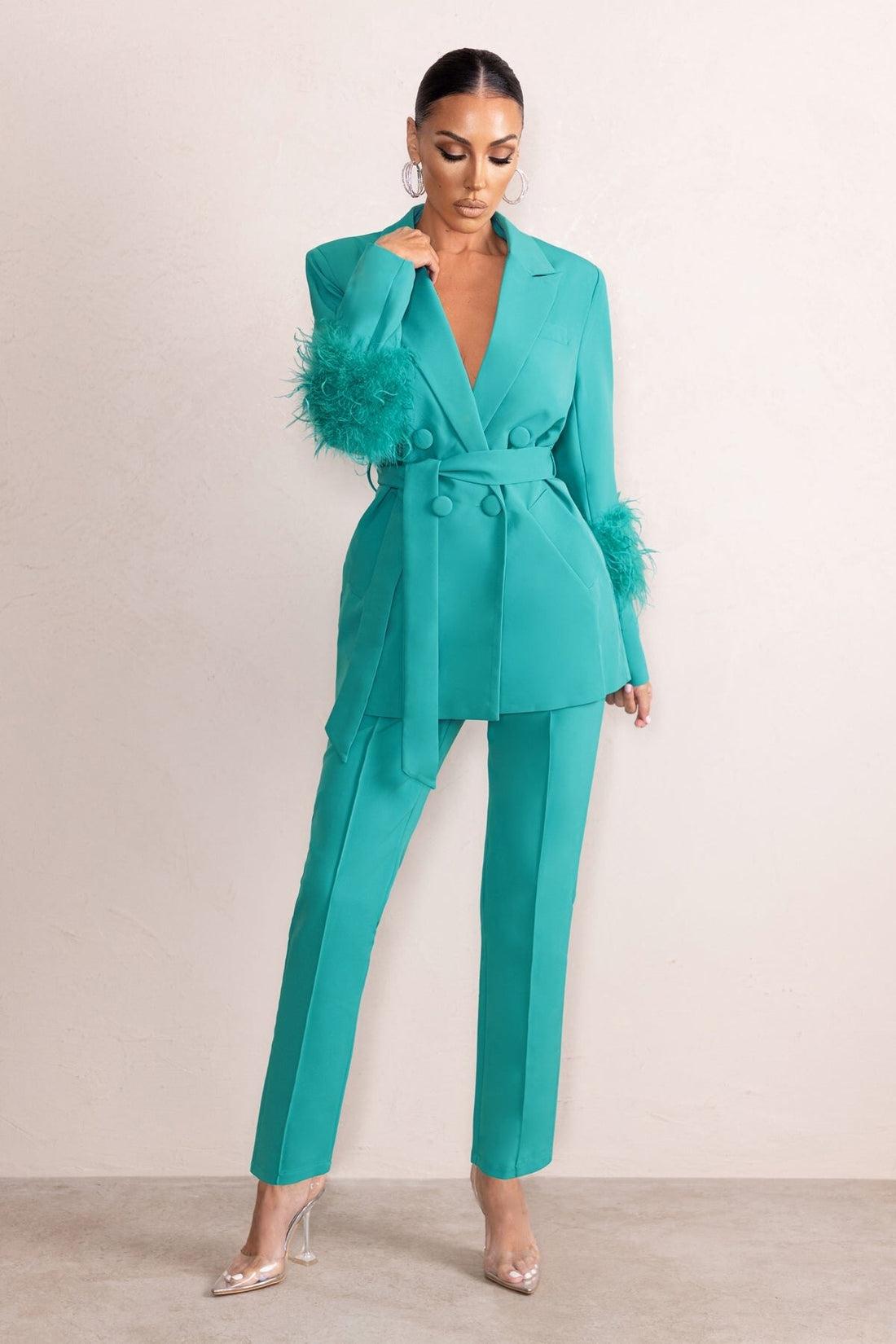 Trajes de pantalón para madre de la novia con plumas de avestruz personalizados para mujer, chaqueta formal para fiesta de noche, 2 piezas 