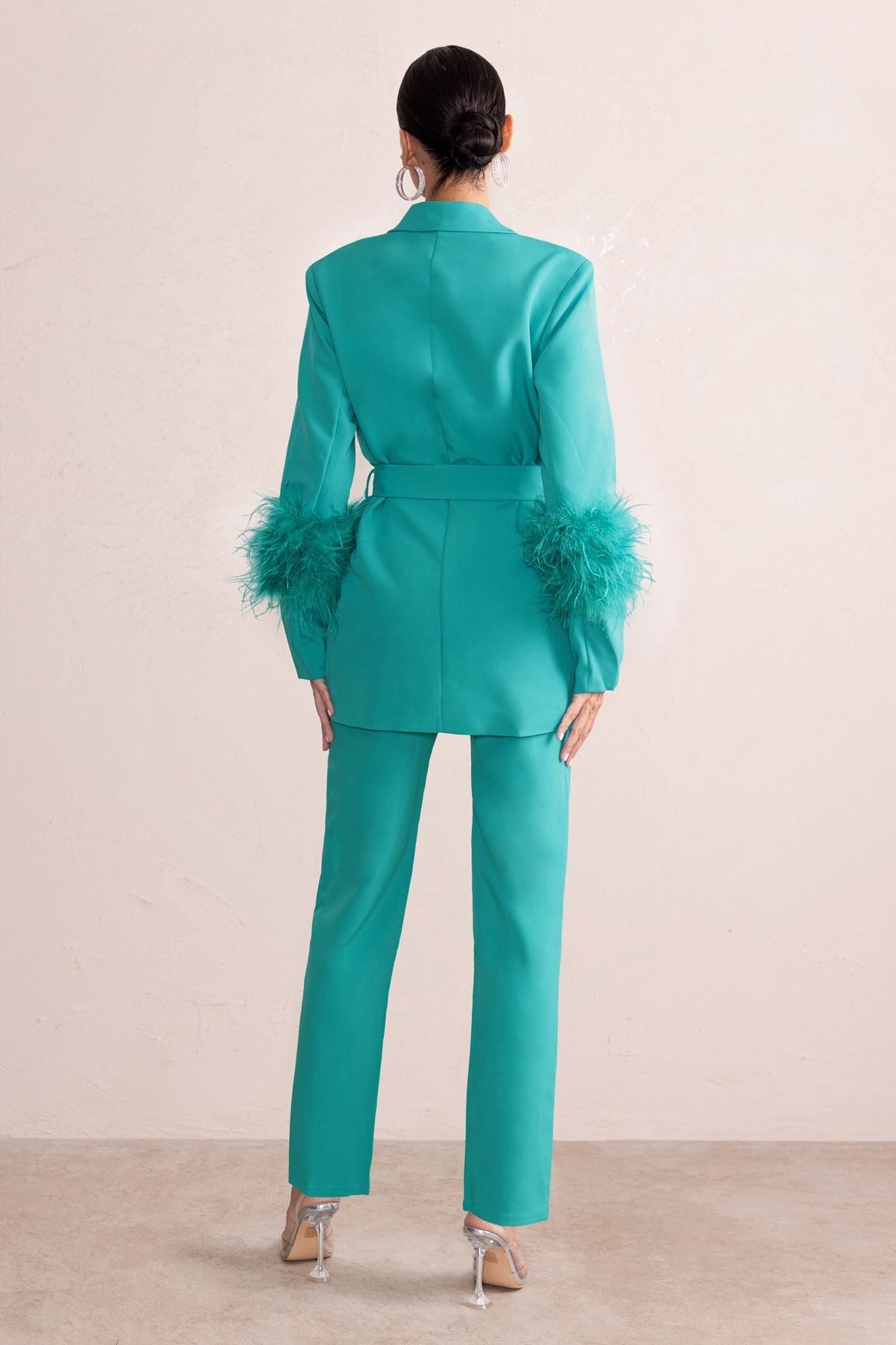 Trajes de pantalón para madre de la novia con plumas de avestruz personalizados para mujer, chaqueta formal para fiesta de noche, 2 piezas 