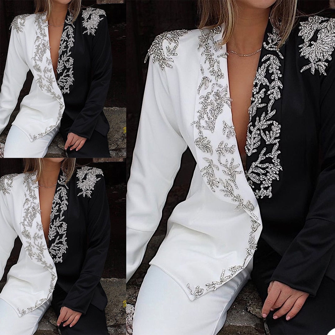 Customized Women Pants Suits Luxury Crystal Beading Formal Office Lady Blazer Suit Wear Prom Party Business Outfits (Jacket+Pant)