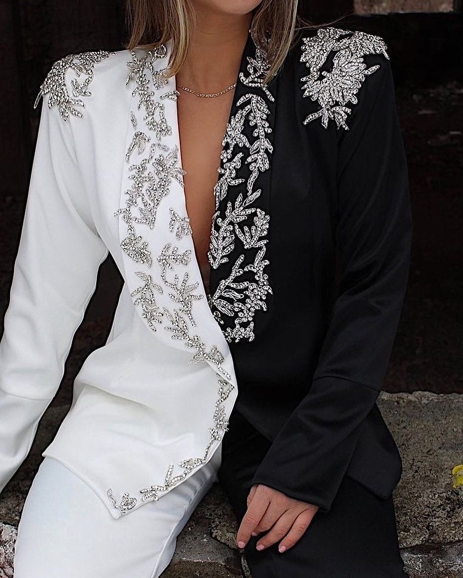 Customized Women Pants Suits Luxury Crystal Beading Formal Office Lady Blazer Suit Wear Prom Party Business Outfits (Jacket+Pant)