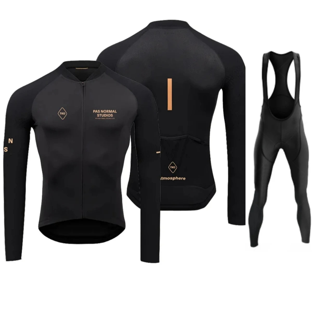 Men's Black Long Sleeve Cycling Jersey and Bib Shorts Set