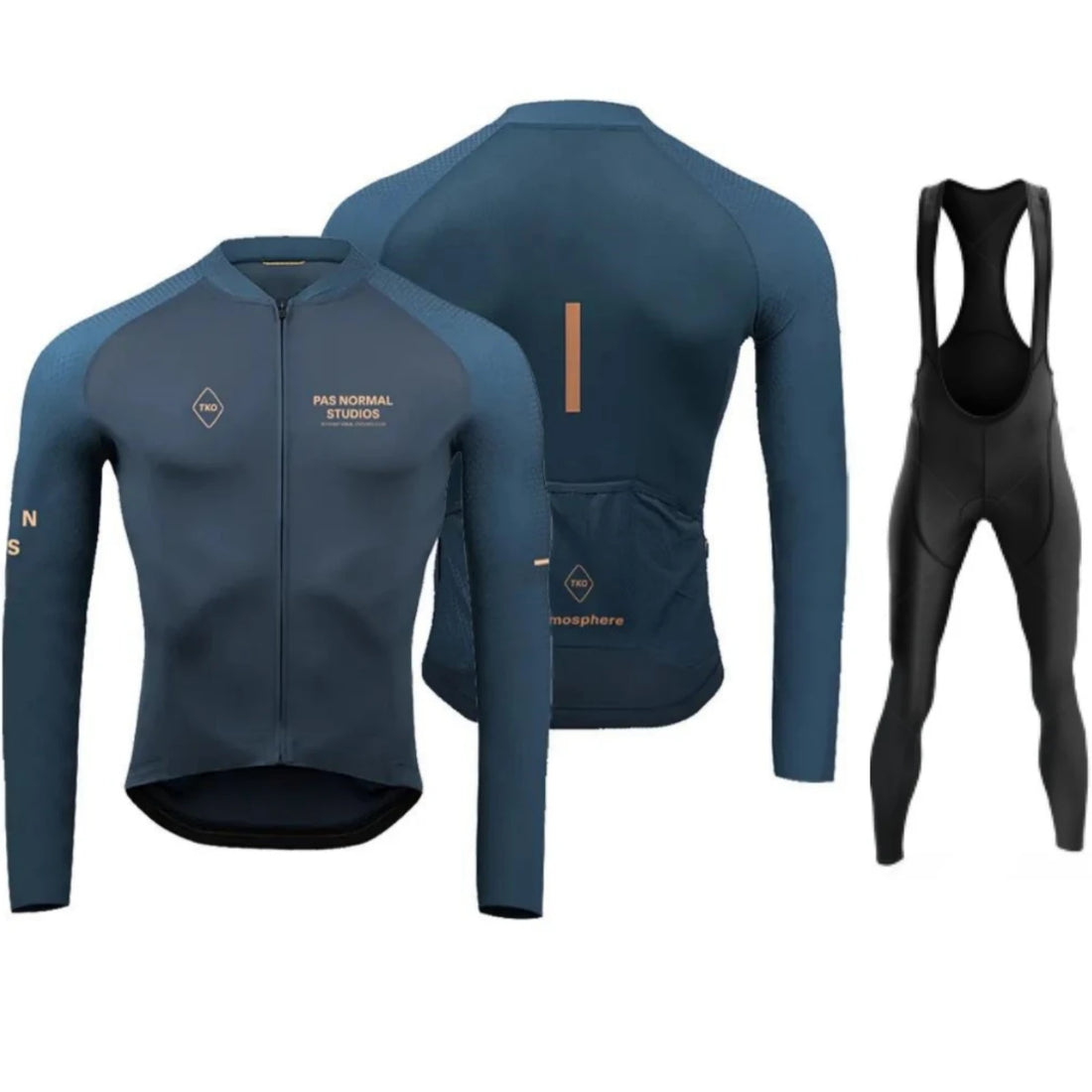 Men's Black Long Sleeve Cycling Jersey and Bib Shorts Set