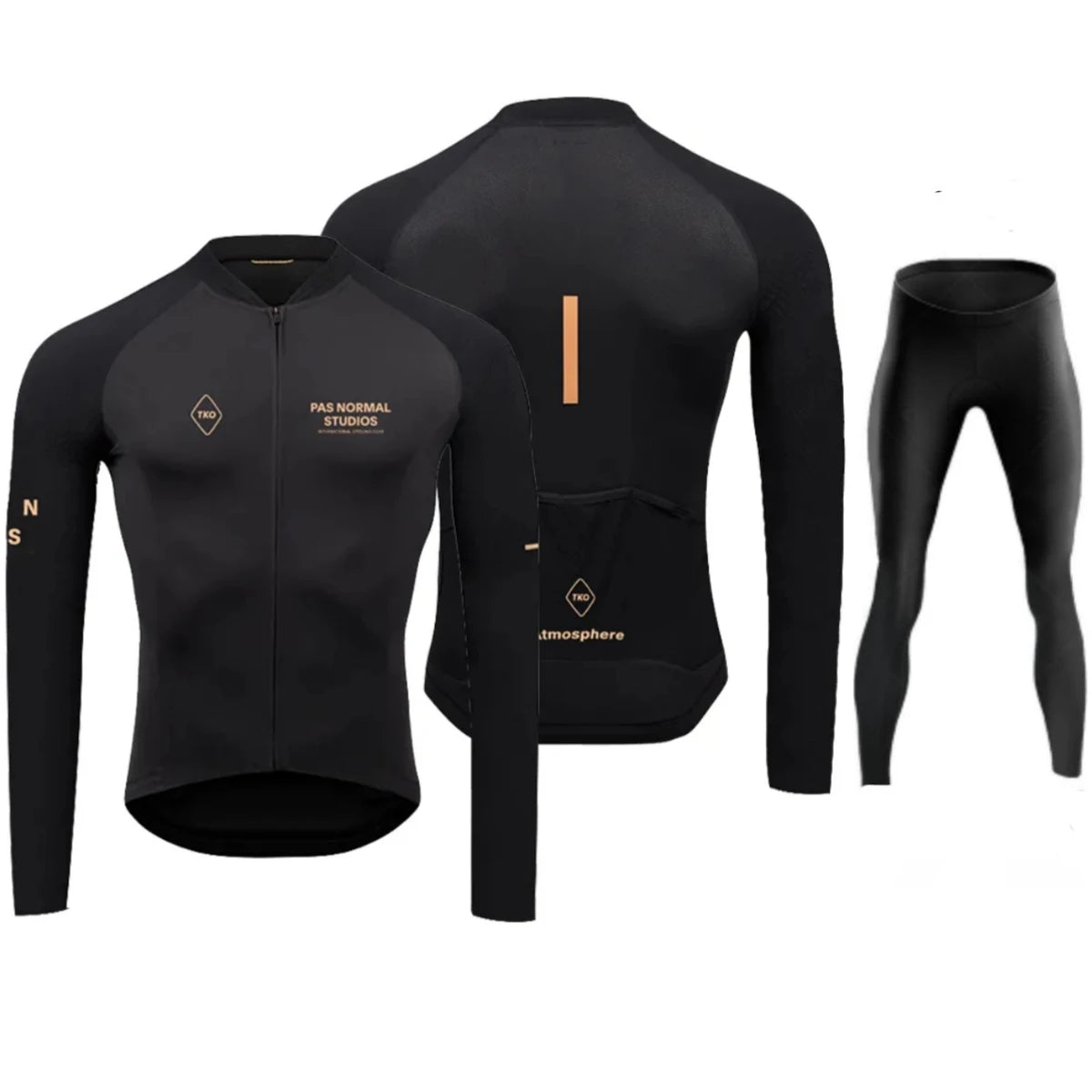 Men's Black Long Sleeve Cycling Jersey and Bib Shorts Set