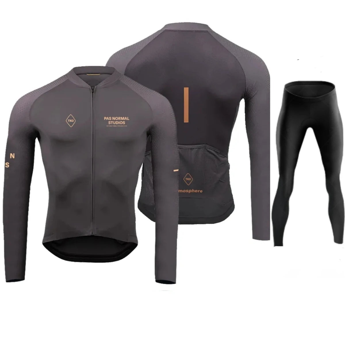 Men's Black Long Sleeve Cycling Jersey and Bib Shorts Set