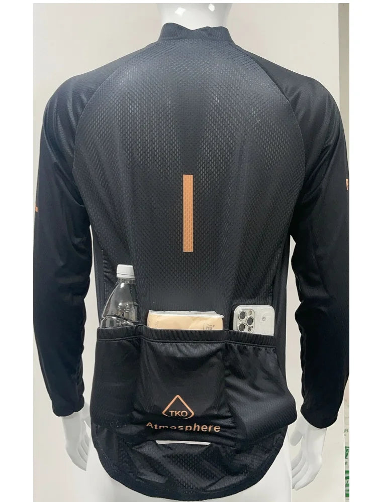 Men's Black Long Sleeve Cycling Jersey and Bib Shorts Set
