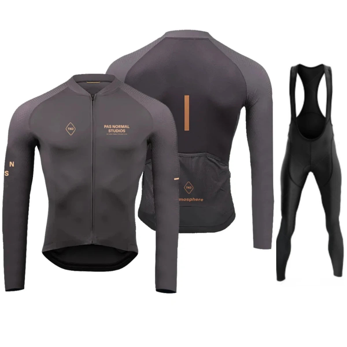 Men's Black Long Sleeve Cycling Jersey and Bib Shorts Set