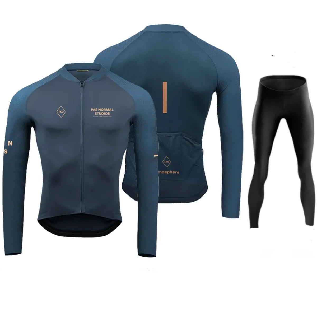 Men's Black Long Sleeve Cycling Jersey and Bib Shorts Set
