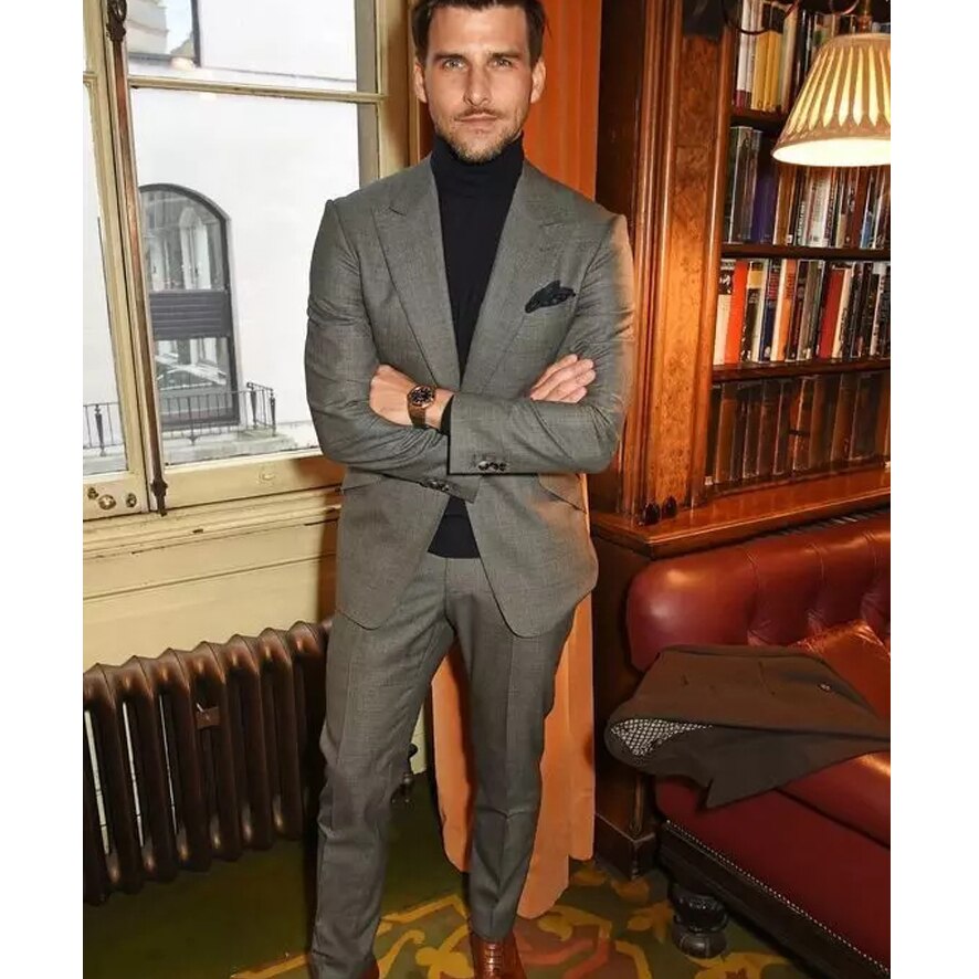 Trajes de boda para hombre, en gris oscuro, ajustados, con solapa de pico, a medida (chaqueta y pantalón) 