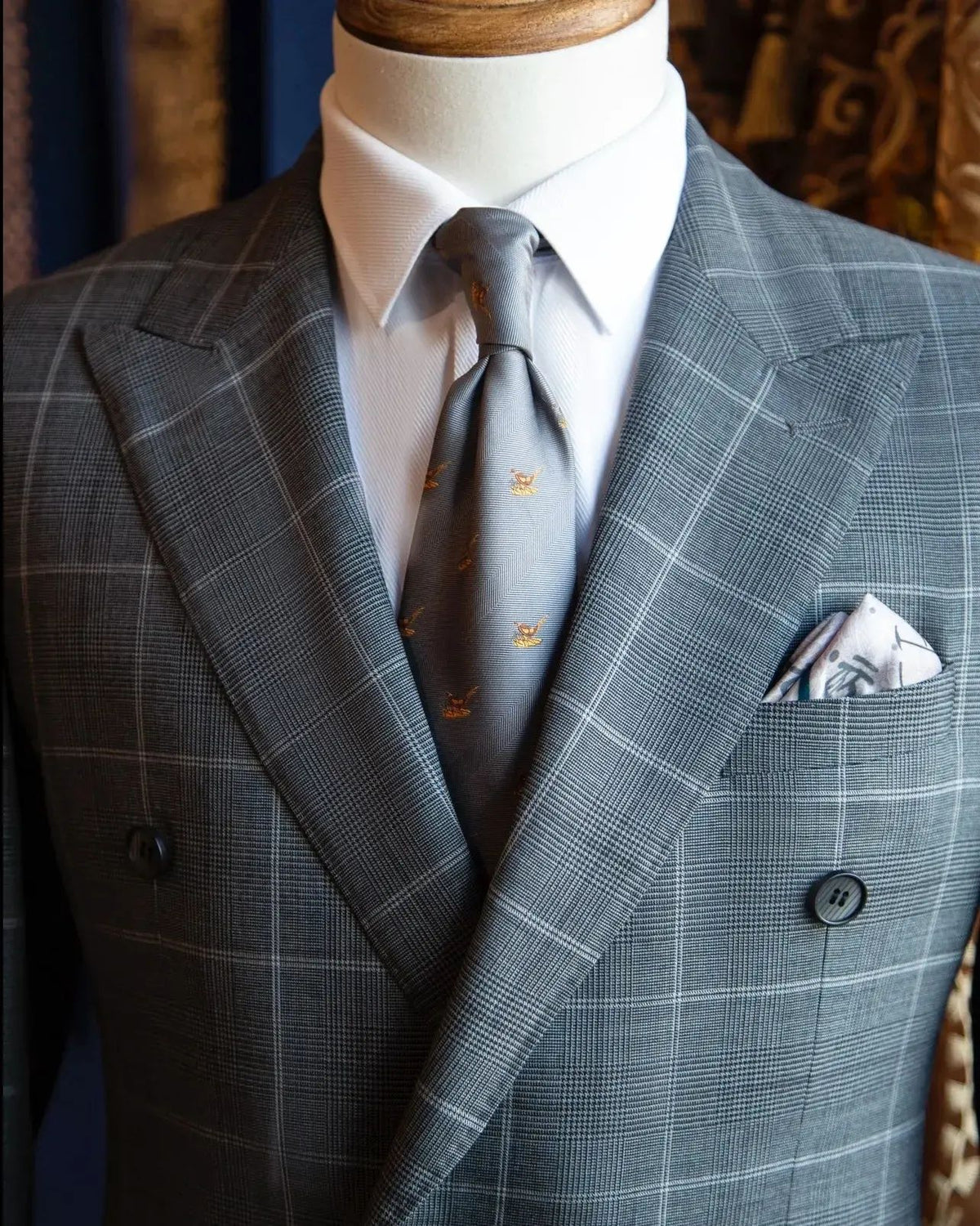 Costume gris foncé pour homme, blazer croisé, revers pointus, rayures écossaises, coupe slim, costume de marié formel 