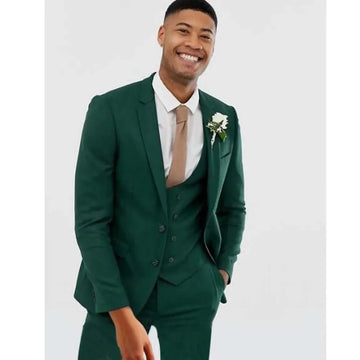 Dark Green Notch Lapel Single Breasted Suits for Men Fashion Formal Casual Business Outfits Wedding Groom Tuxedo 3 Piece Set
