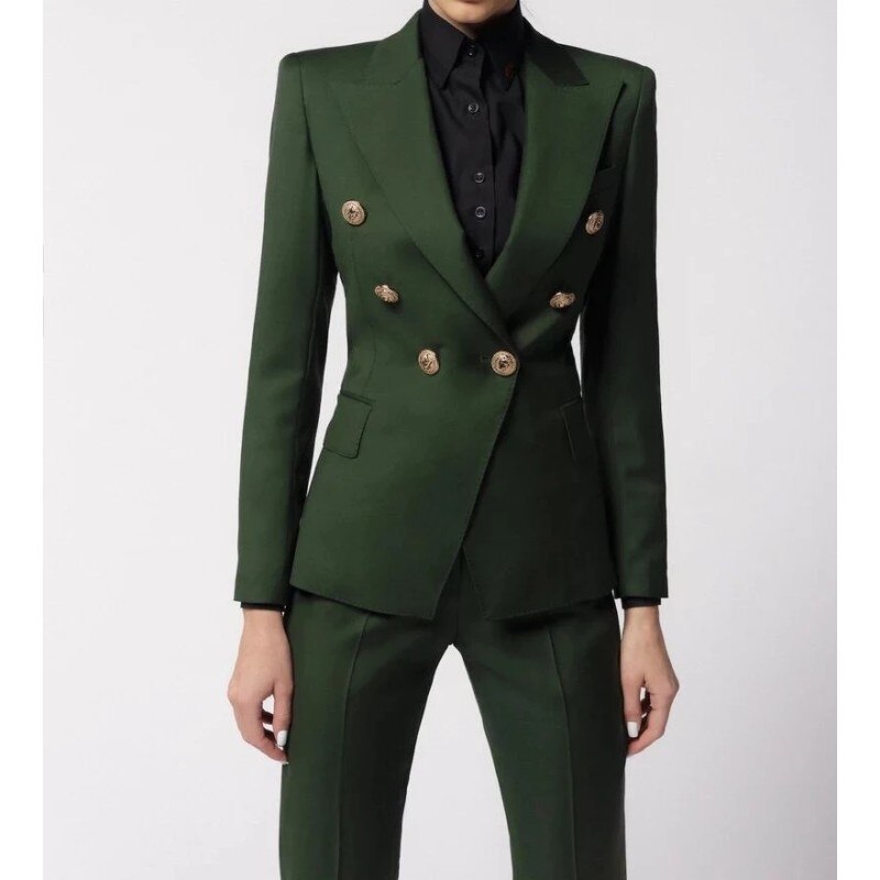 Traje de oficina verde oscuro para mujer, blazer ajustado, para ocio, fiesta de noche, chaqueta a medida, atuendo de boda, uso diario, 2 piezas 