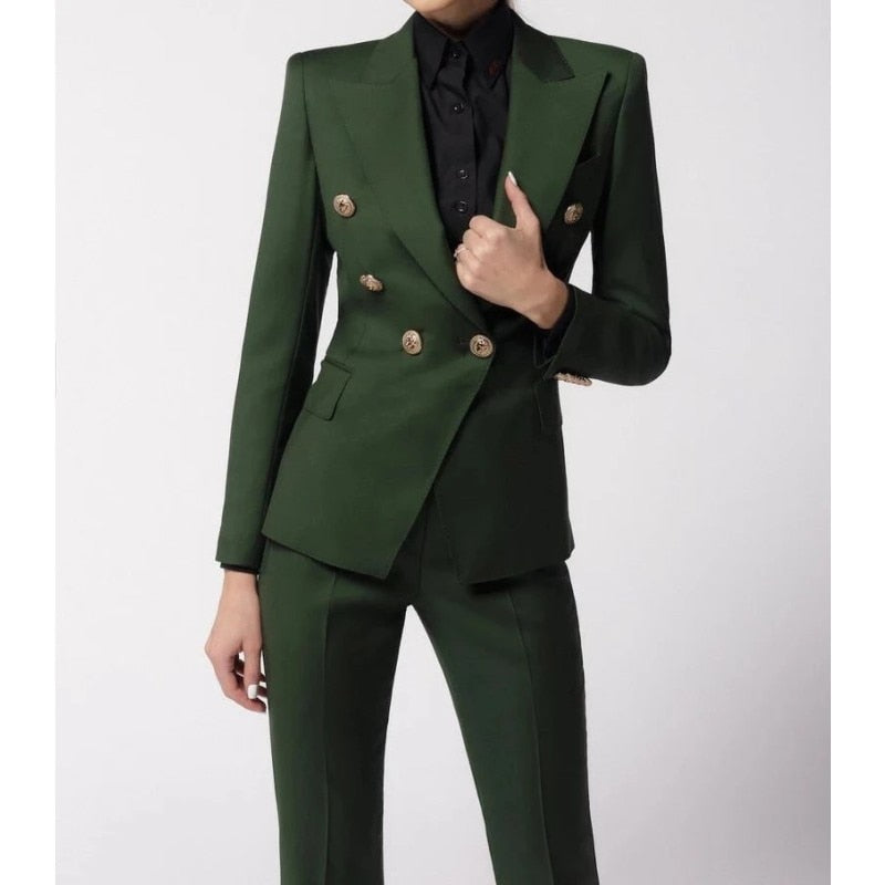 Dark Green Office Lady Women Suits Slim Fit Blazer Leisure Evening Party Custom Made Jacket Outfit Wedding Daily Wear 2 Pieces