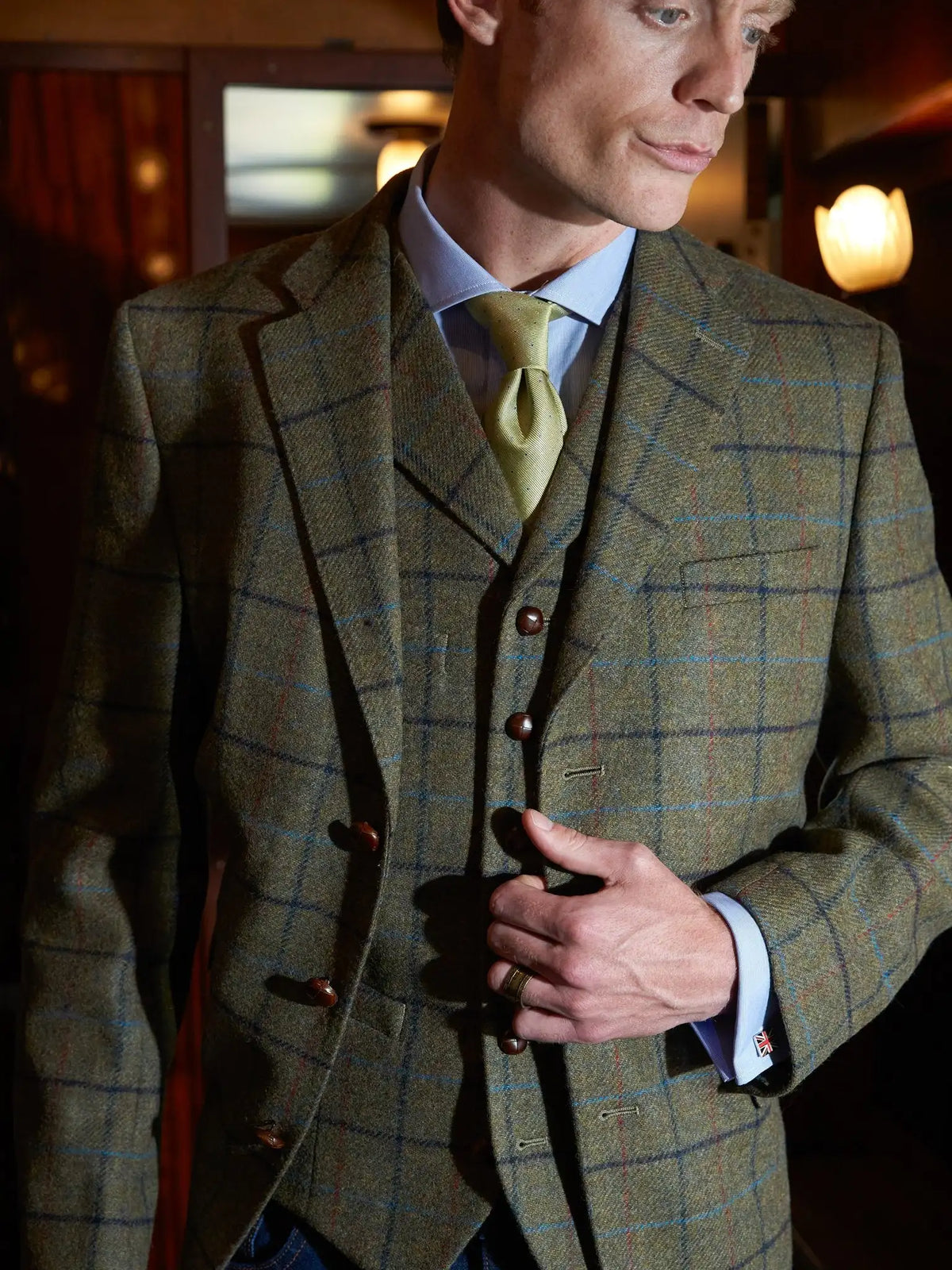 Chaleco blazer de 2 piezas a cuadros verde oscuro hecho a medida de alta calidad para bodas de negocios de un solo pecho.