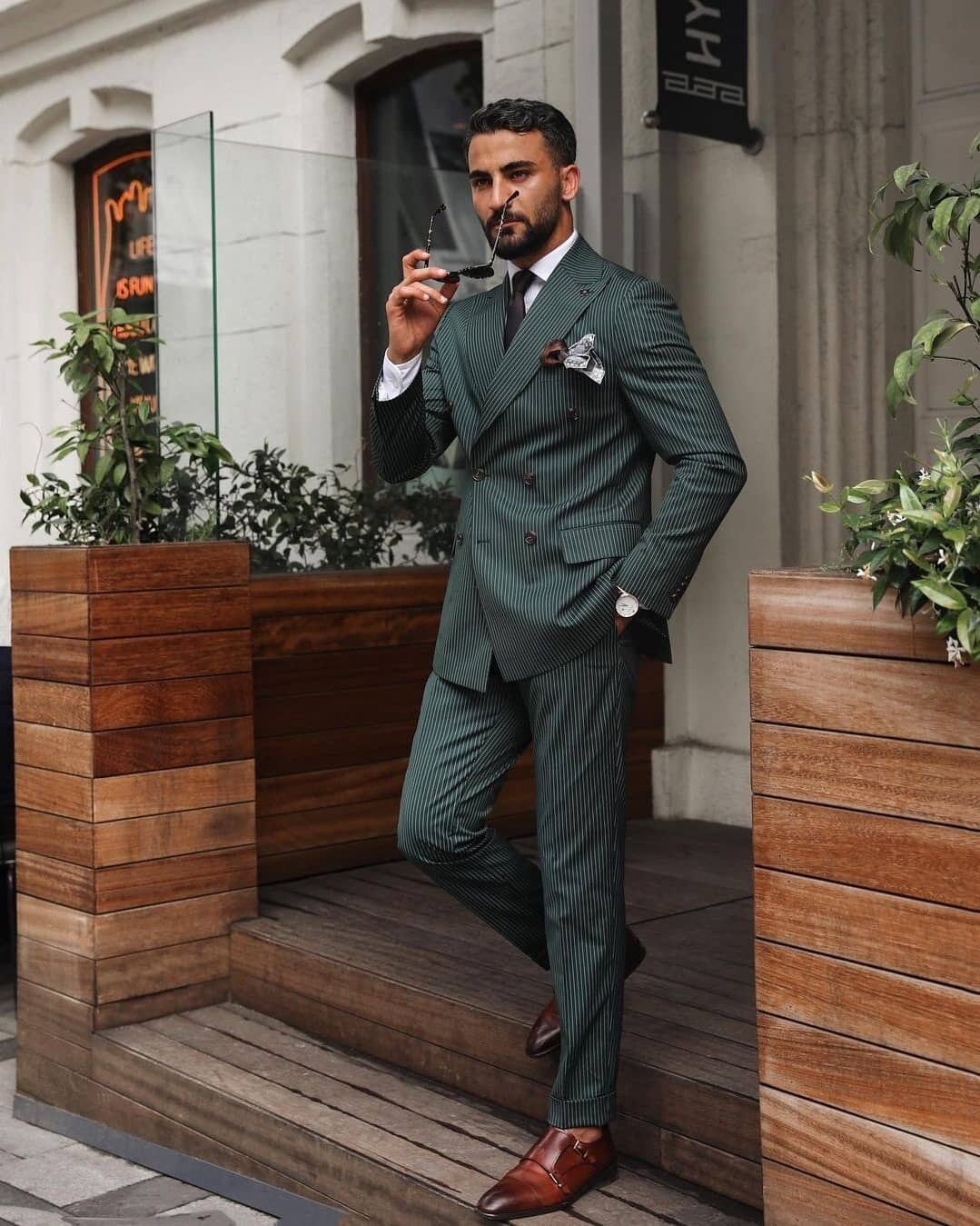 Esmoquin de rayas verde oscuro para hombre, traje de novio cruzado, traje de boda, pantalón, chaqueta, chaqueta y pantalón para fiesta de graduación y negocios. 